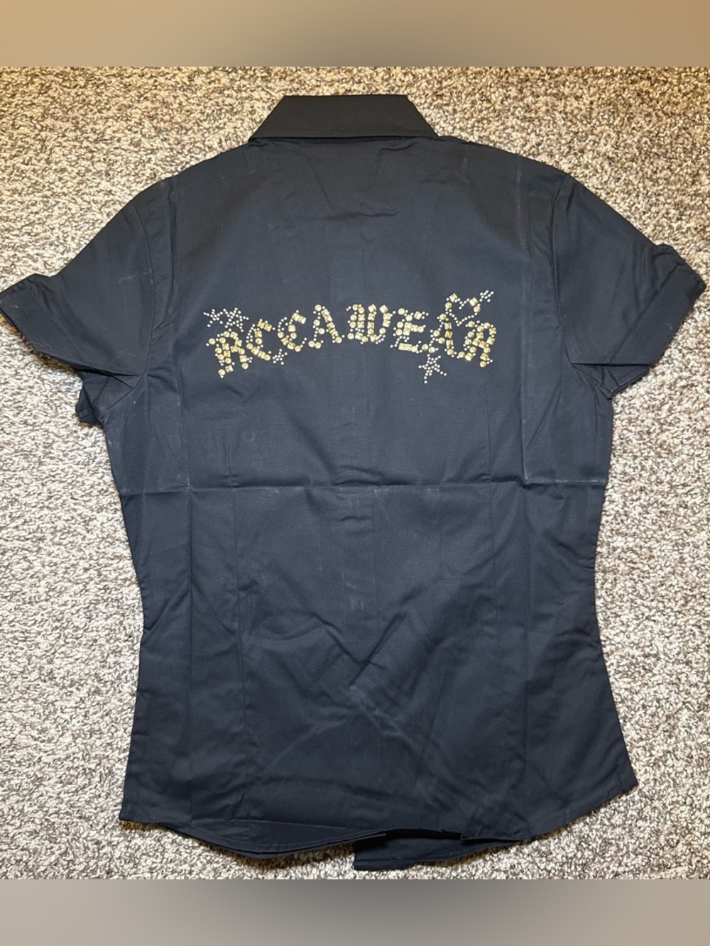 Rocawear Black Short Sleeve Button-Down Shirt with Gold Logo